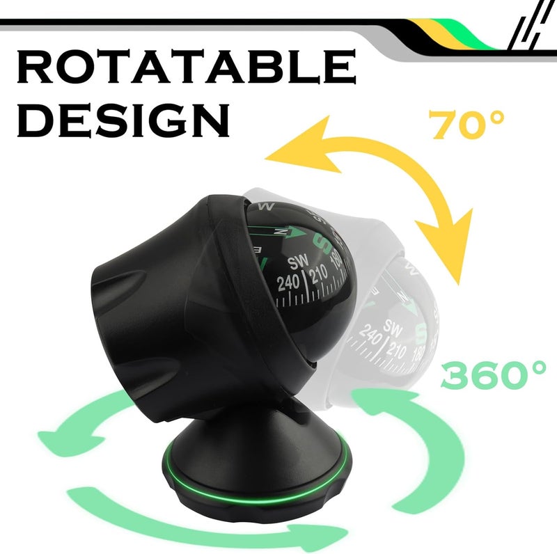 Stacool Compass for Car with Bottom Stick Car Compass Ball,Adjustible and Night Vision Car Compass Dashboard for Find Direction,Universal Car Accessories for Boat Car Truck SUV - Image 5